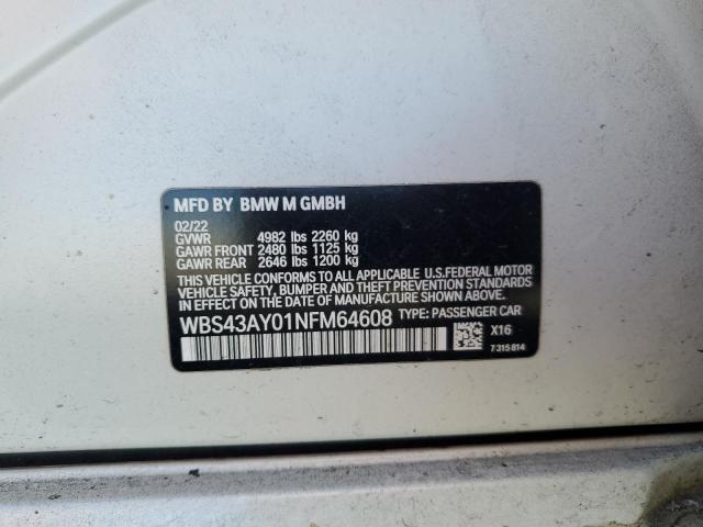 WBS43AY01NFM64608 - 2022 BMW M3 COMPETITION BLUE photo 12