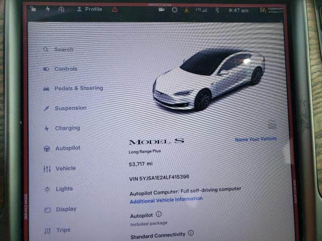 5YJSA1E24LF415396 - 2020 TESLA MODEL S Սպիտակ լուսանկար 9