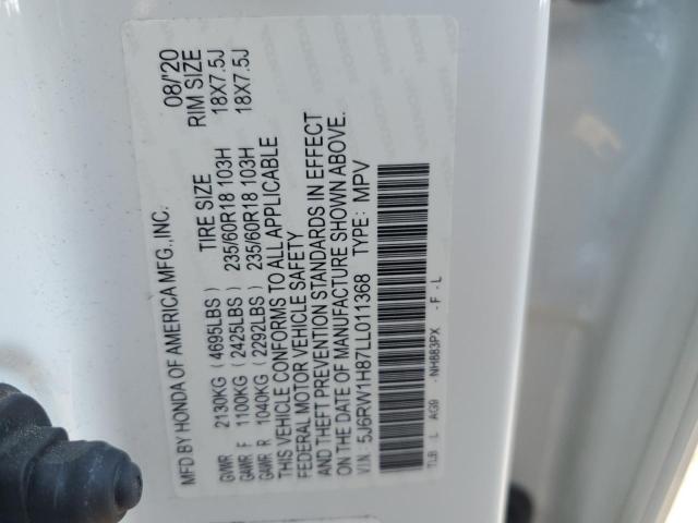 5J6RW1H87LL011368 - 2020 HONDA CR-V EXL WHITE photo 13