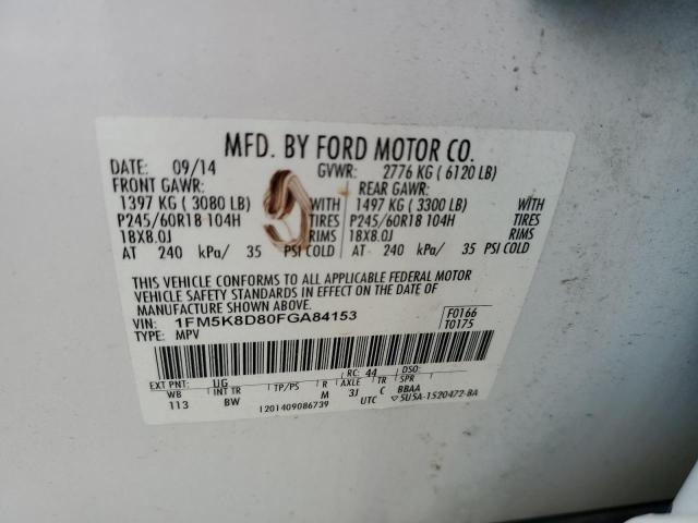 1FM5K8D80FGA84153 - 2015 FORD EXPLORER XLT Ağ foto 14