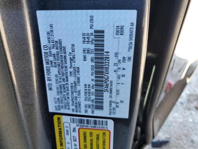 3FA6P0G7XHR332814 - 2017 FORD FUSION S GRAY photo 12