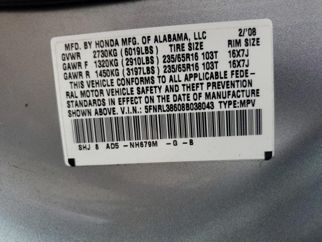 5FNRL38608B038043 - 2008 HONDA ODYSSEY EXL GRAY photo 14