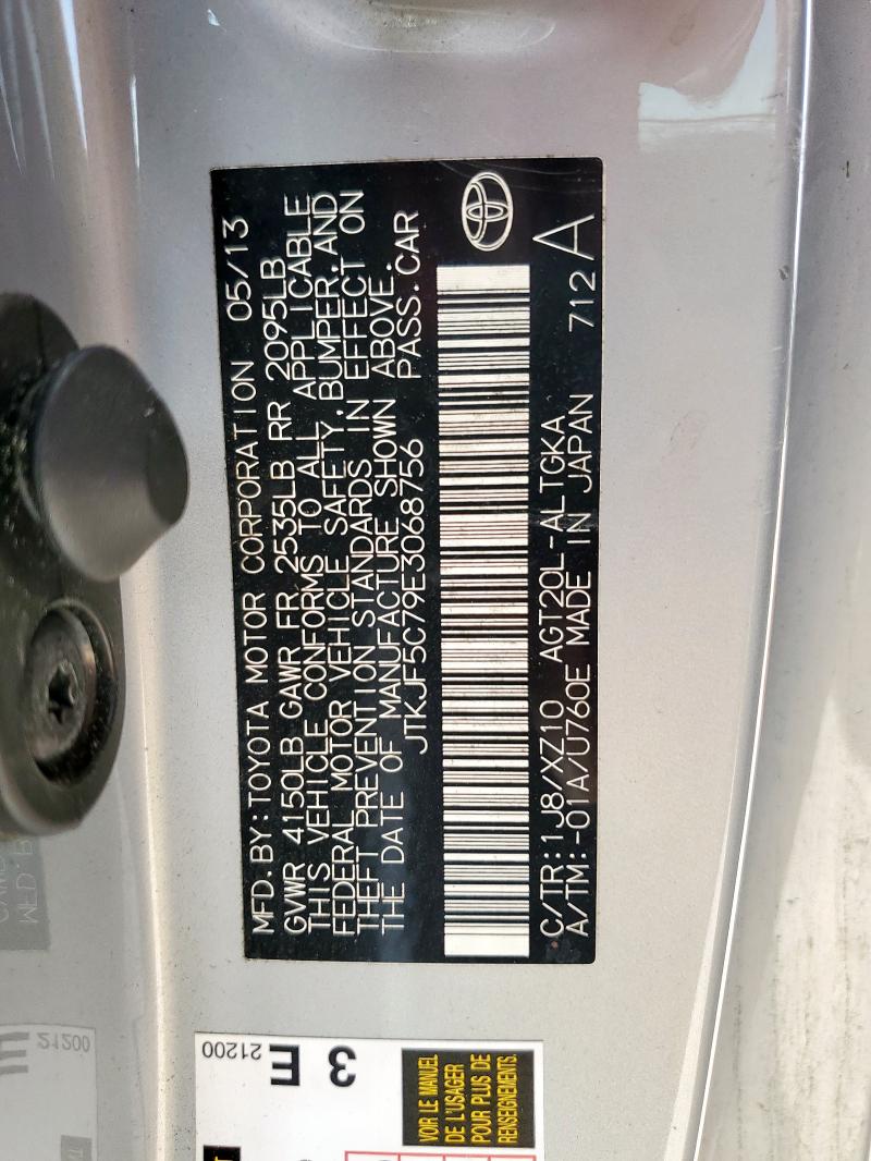 JTKJF5C79E3068756 - 2014 TOYOTA SCION TC 银色 照片 14