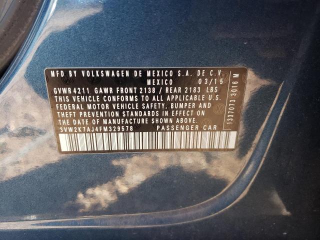 3VW2K7AJ4FM329578 - 2015 VOLKSWAGEN JETTA BASE 蓝色 照片 12
