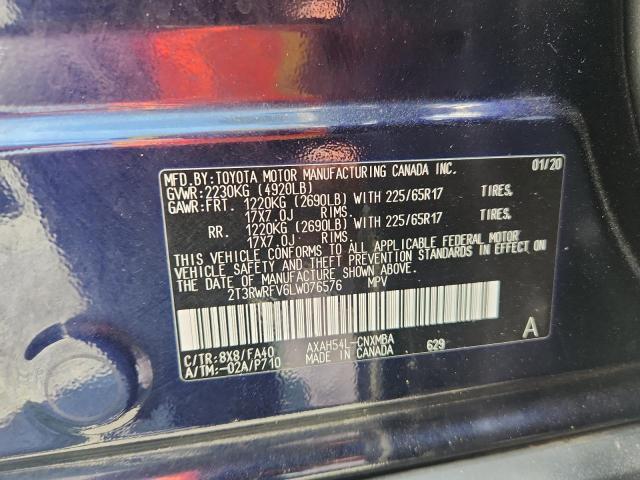 2T3RWRFV6LW076576 - 2020 TOYOTA RAV4 XLE BLUE photo 13