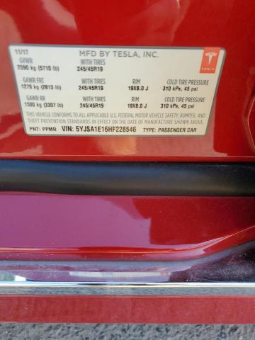 5YJSA1E16HF228546 - 2017 TESLA MODEL S წითელი ფოტო 12
