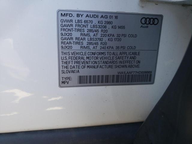 WA1LAAF77HD006669 - 2017 AUDI Q7 PREMIUM PLUS თეთრი ფოტო 13