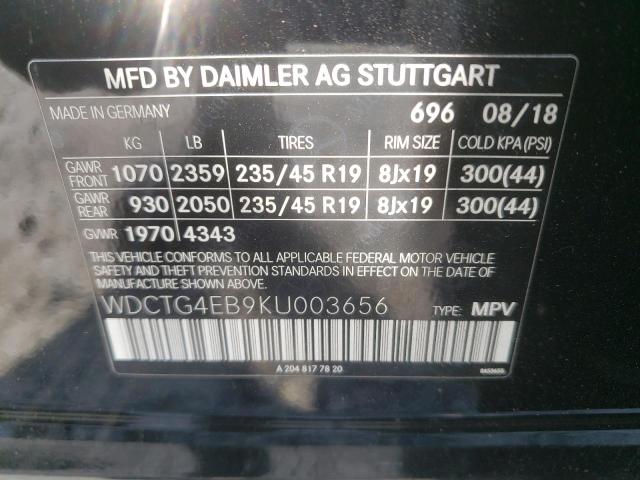 WDCTG4EB9KU003656 - 2019 MERCEDES-BENZ GLA 250 BLACK photo 13