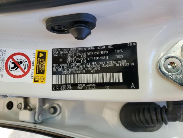 5TDDCRFH3GS015125 - 2016 TOYOTA HIGHLANDER HYBRID LIMITED WHITE photo 13