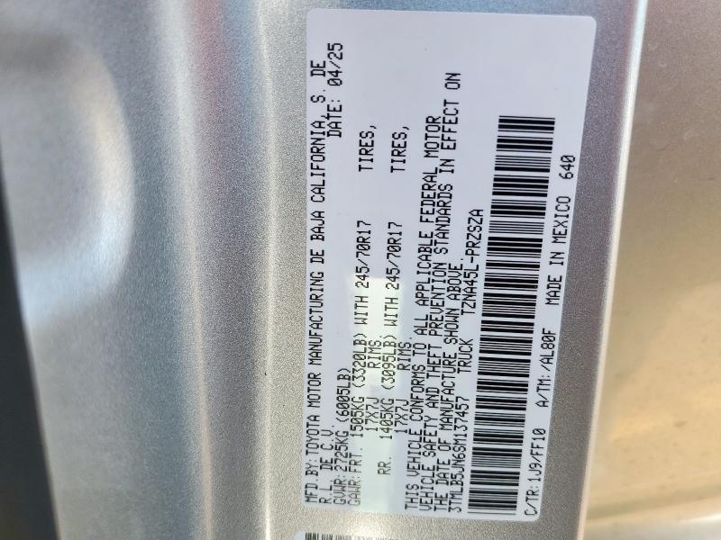 3TMLB5JN6SM137457 - 2025 TOYOTA TACOMA DOUBLE CAB 银色 照片 12