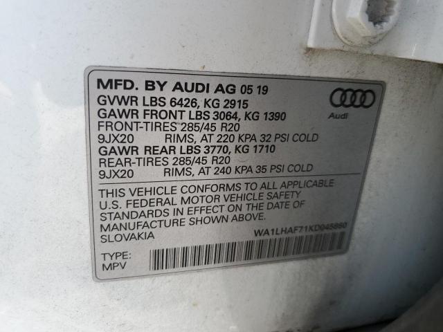 WA1LHAF71KD045860 - 2019 AUDI Q7 PREMIUM PLUS Beyaz fotoğraf 13