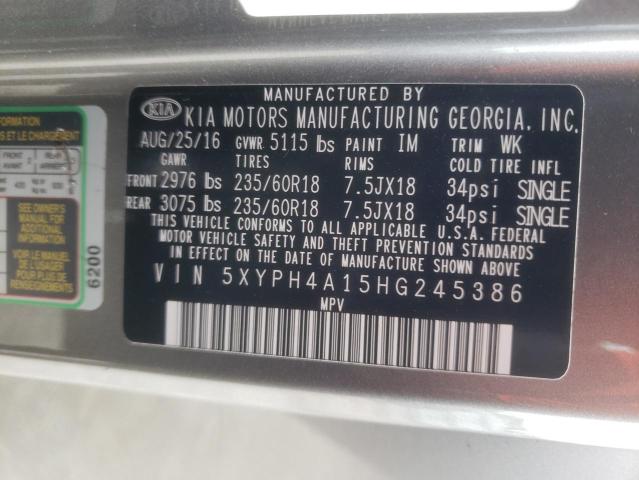 5XYPH4A15HG245386 - 2017 KIA SORENTO EX SILVER photo 13