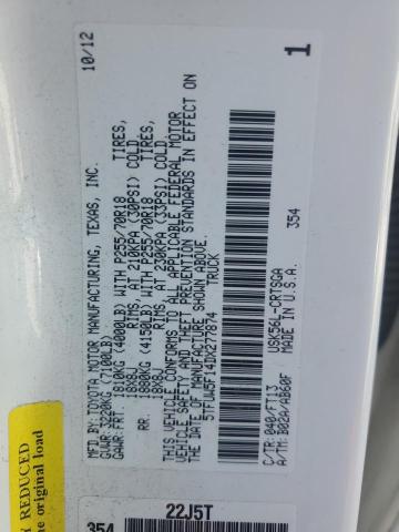 5TFUW5F14DX277874 - 2013 TOYOTA TUNDRA DOUBLE CAB SR5 WHITE photo 12