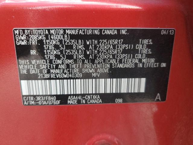 2T3BFREV6DW040309 - 2013 TOYOTA RAV4 LE RED photo 14