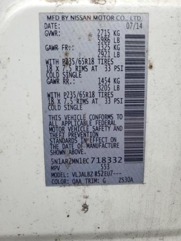 5N1AR2MN1EC718332 - 2014 NISSAN PATHFINDER S Blanc photo 13