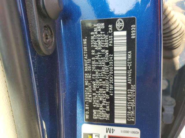 4T1BF3EK7BU639342 - 2011 TOYOTA CAMRY BASE BLUE photo 12
