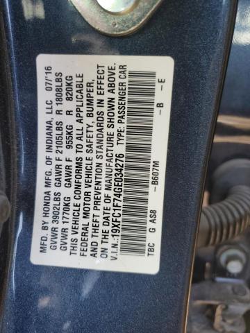 19XFC1F74GE034276 - 2016 HONDA CIVIC EXL BLUE photo 12