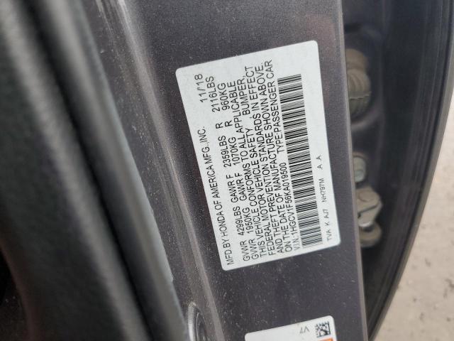 1HGCV1F56KA019500 - 2019 HONDA ACCORD EXL GRAY photo 12