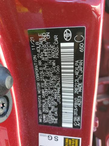 JTDEPMAE3NJ211066 - 2022 TOYOTA COROLLA LE 红色 照片 12