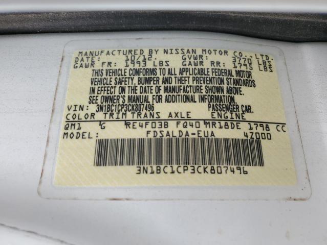 3N1BC1CP3CK807496 - 2012 NISSAN VERSA S WHITE photo 13