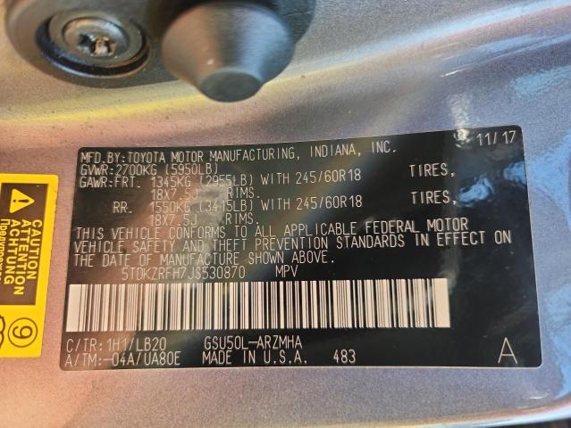 5TDKZRFH7JS530870 - 2018 TOYOTA HIGHLANDER SE GRAY photo 13