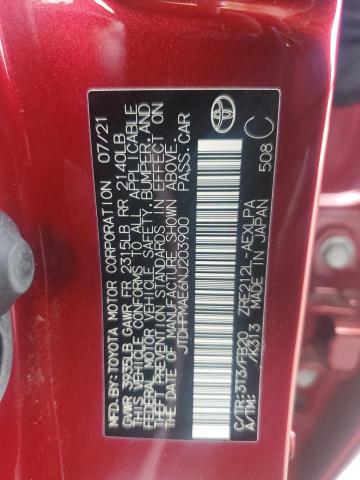 JTDHPMAE6NJ203900 - 2022 TOYOTA COROLLA LE RED photo 12