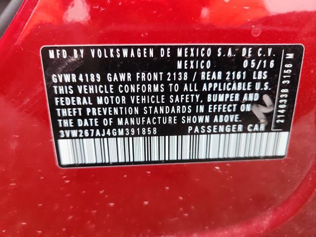 3VW267AJ4GM391858 - 2016 VOLKSWAGEN JETTA S RED photo 12