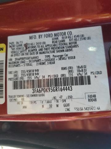 3FA6P0K95GR164443 - 2016 FORD FUSION TITANIUM წითელი ფოტო 12