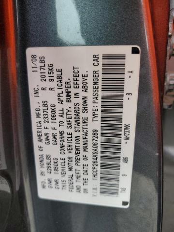 1HGCP264X9A067289 - 2009 HONDA ACCORD LXP GRAY photo 12