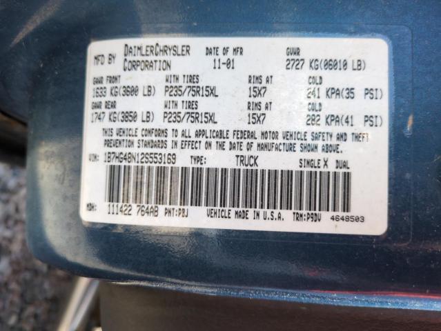 1B7HG48N12S553169 - 2002 DODGE DAKOTA QUAD SLT BLUE photo 12