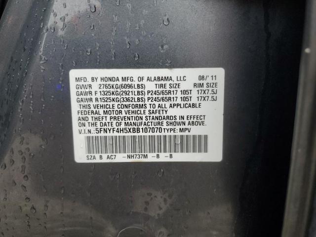 5FNYF4H5XBB107070 - 2011 HONDA PILOT EXL GRAY photo 13