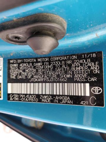 JTDKARFP3J3101662 - 2018 TOYOTA PRIUS PRIM 蓝色 照片 13