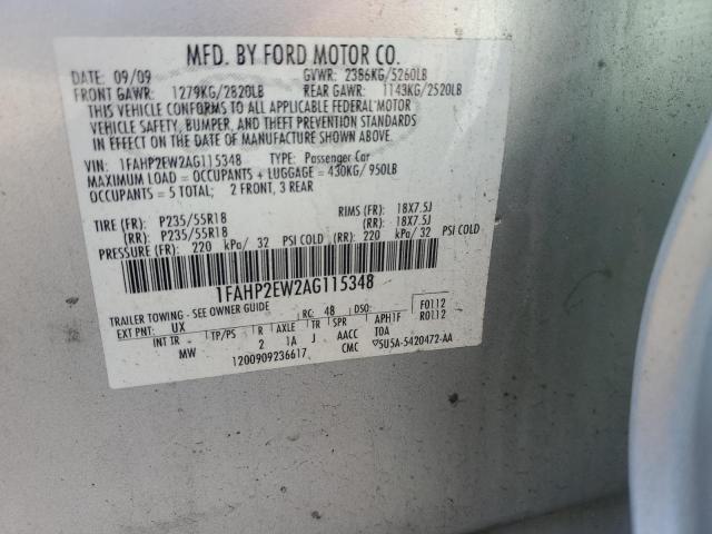 1FAHP2EW2AG115348 - 2010 FORD TAURUS SEL SILVER photo 13