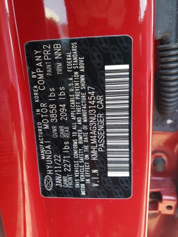 KMHLM4AG3NU314547 - 2022 HYUNDAI ELANTRA SEL RED photo 12