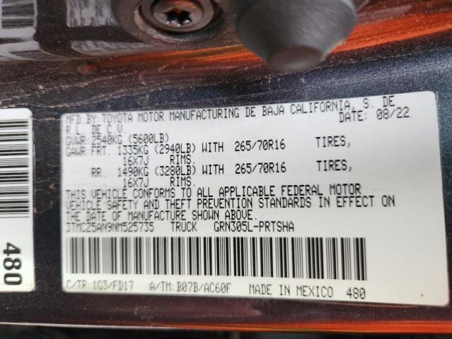 3TMCZ5AN9NM525735 - 2022 TOYOTA TACOMA DOUBLE CAB CHARCOAL photo 13