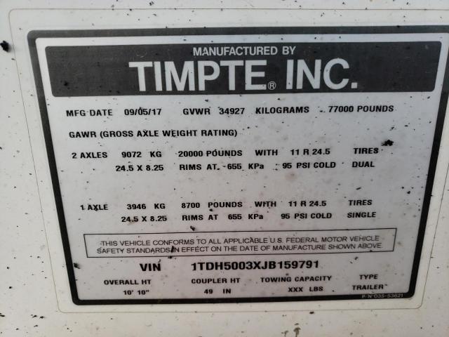 1TDH5003XJB159791 - 2018 TIMP HOPPER WHITE photo 10