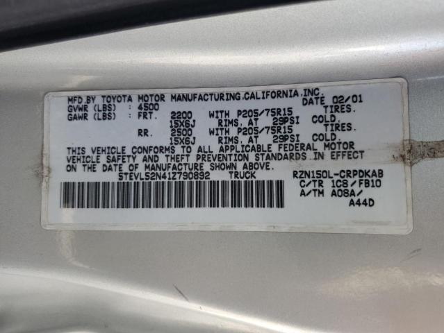 5TEVL52N41Z790892 - 2001 TOYOTA TACOMA XTRACAB SILVER photo 13