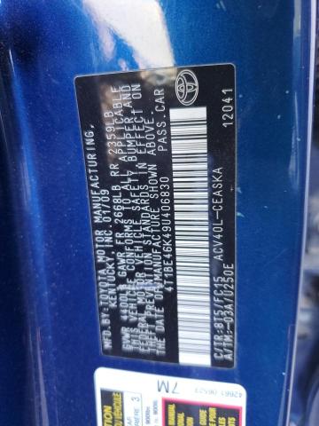 4T1BE46K49U406830 - 2009 TOYOTA CAMRY BASE BLUE photo 13