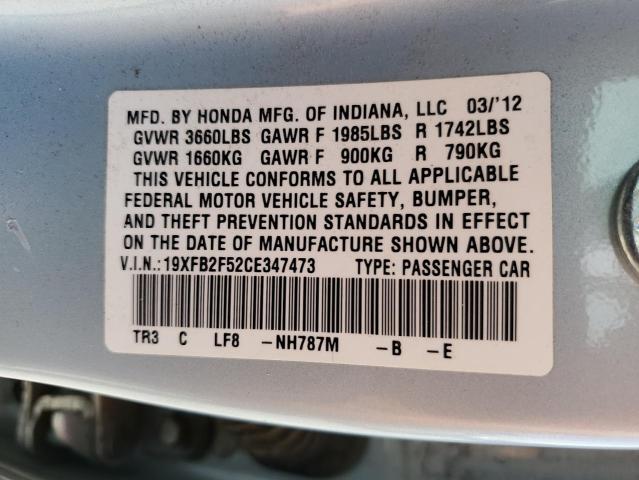 19XFB2F52CE347473 - 2012 HONDA CIVIC LX BLUE photo 12