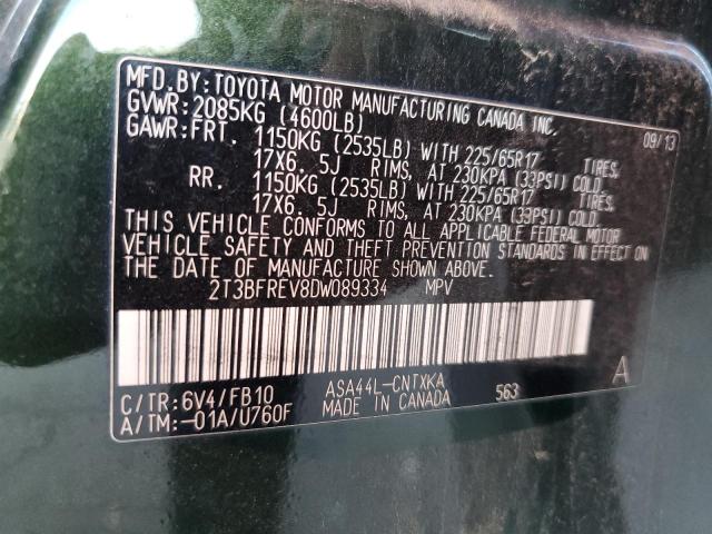 2T3BFREV8DW089334 - 2013 TOYOTA RAV4 LE GREEN photo 13