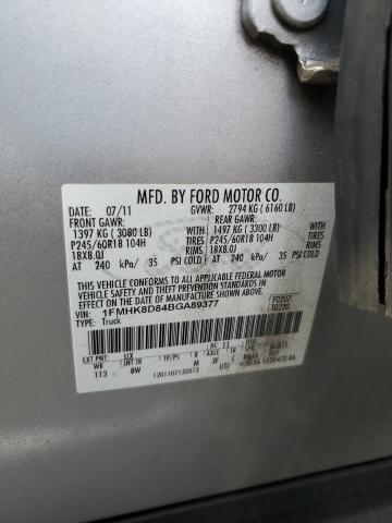 1FMHK8D84BGA89377 - 2011 FORD EXPLORER XLT SILVER photo 13