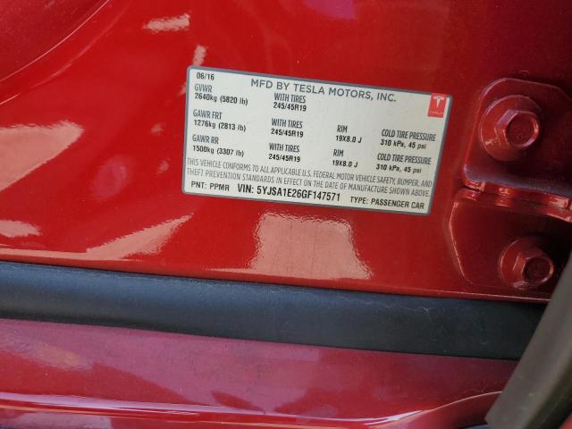 5YJSA1E26GF147571 - 2016 TESLA MODEL S Qırmızı foto 13
