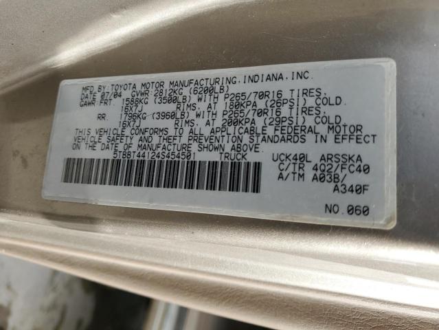 5TBBT44124S454501 - 2004 TOYOTA TUNDRA ACCESS CAB SR5 BEIGE photo 12