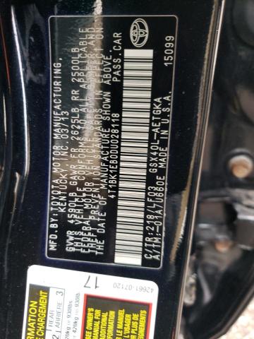 4T1BK1EB0DU028118 - 2013 TOYOTA AVALON BASE 黑色 照片 12