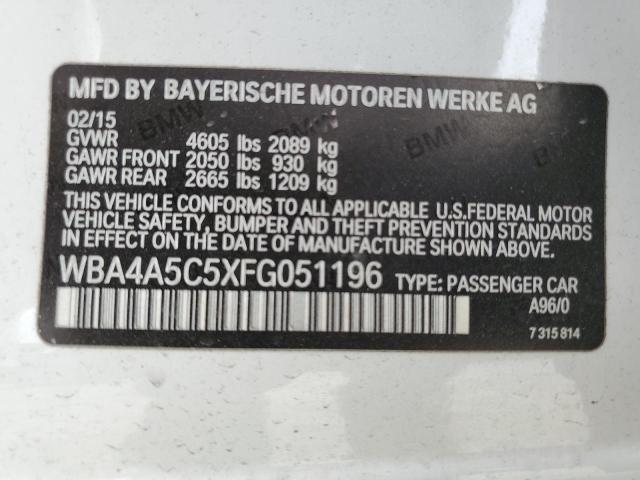WBA4A5C5XFG051196 - 2015 BMW 428 I GRAN COUPE WHITE photo 12