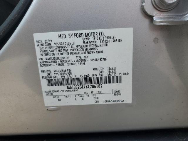 MAJ3S2GE7KC286182 - 2019 FORD ECOSPORT SE SILVER photo 12