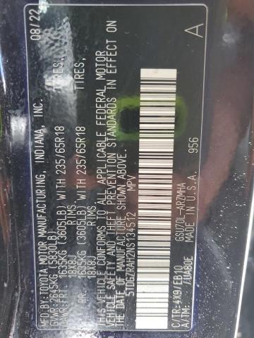 5TDGZRAH2NS134512 - 2022 TOYOTA HIGHLANDER XLE Bənövşəyi foto 13