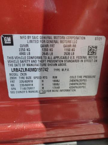 LRBAZLR40MD191742 - 2021 BUICK ENVISION PREFERRED BURGUNDY photo 12