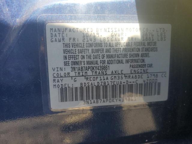 3N1AB7AP0KY439861 - 2019 NISSAN SENTRA S 蓝色 照片 12