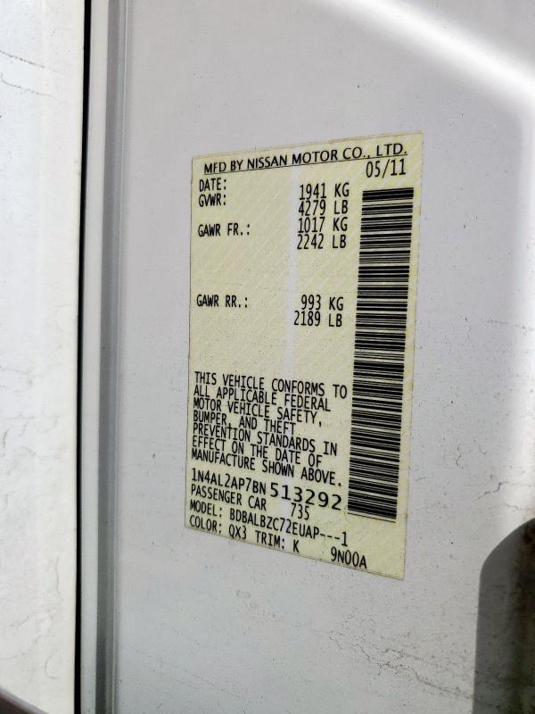 1N4AL2AP7BN513292 - 2011 NISSAN ALTIMA BASE WHITE photo 12